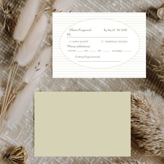 Chic Minimalist Stripe Green Wedding  RSVP Karte