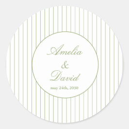 Chic Minimalist Stripe Green Wedding  Runder Aufkleber