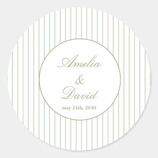 Chic Minimalist Stripe Green Wedding  Runder Aufkleber (Vorderseite)