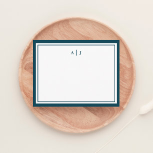 Chic Minimalist Türkis Zweifarbige Monogramm Mitteilungskarte