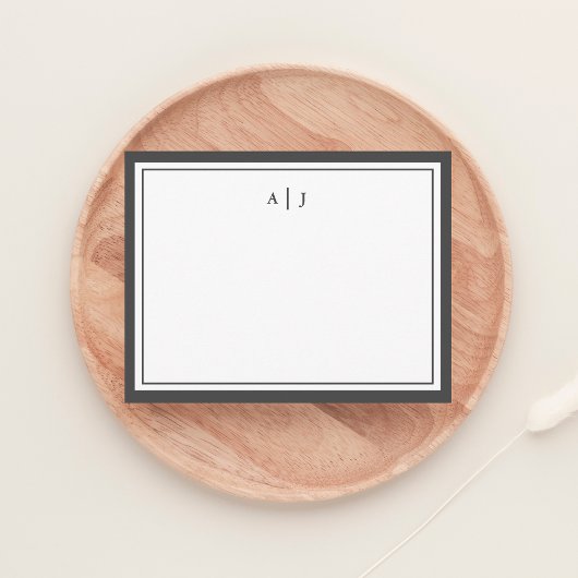 Chic Minimalistisch Ash Black Two Border Monogram Mitteilungskarte