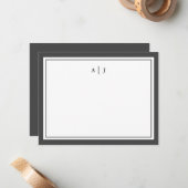 Chic Minimalistisch Ash Black Two Border Monogram Mitteilungskarte (Vorderseite/Rückseite Beispiel)
