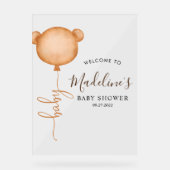 Chic Minimalistisch Bear Balloon Babydusche Acrylschild (Vorderseite)