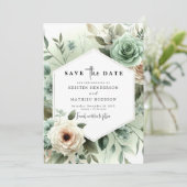 Chic Minimalistisch Blume Sage Green Wedding Save The Date (Stehend Vorderseite)