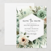 Chic Minimalistisch Blume Sage Green Wedding Save The Date (Vorne/Hinten)