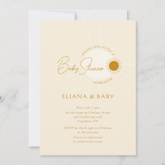 Chic Minimalistisch Boho Sunshine Baby Dusche Einladung (Vorderseite)