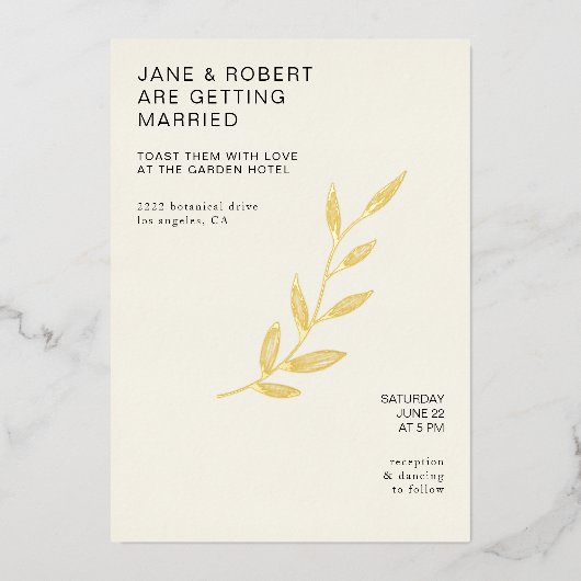 Chic Minimalistisch Champagner Hochzeitsfeier Folieneinladung (Vorderseite)