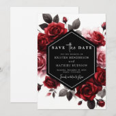Chic Minimalistisch Crimson Red Wedding Save The Date (Vorne/Hinten)
