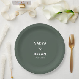 Chic Minimalistisch Dark Green Wedning Dinner Pappteller