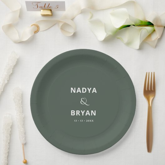 Chic Minimalistisch Dark Green Wedning Dinner Pappteller (Hochzeit)
