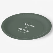 Chic Minimalistisch Dark Green Wedning Dinner Pappteller (Schrägansicht)