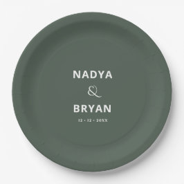 Chic Minimalistisch Dark Green Wedning Dinner Pappteller
