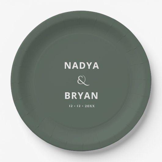 Chic Minimalistisch Dark Green Wedning Dinner Pappteller (Vorderseite)