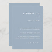 Chic Minimalistisch Dusty Blue & White Wedding QR  Einladung (Vorne/Hinten)