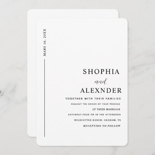 Chic minimalistisch einfach schwarz-weiß einladung (Vorne/Hinten)