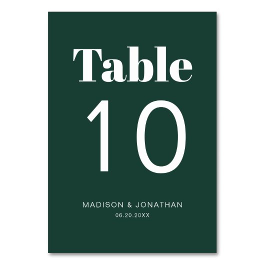Chic Minimalistisch Emerald Green Wedding Tischnum Tischnummer (Rückseite)