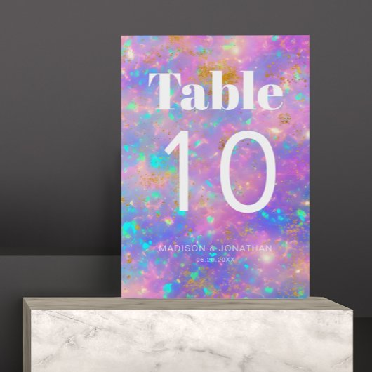 Chic Minimalistisch Gold Opal Wedding Tischnummer