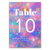 Chic Minimalistisch Gold Opal Wedding Tischnummer (Rückseite)