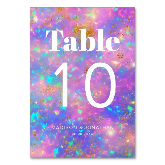 Chic Minimalistisch Gold Opal Wedding Tischnummer (Vorderseite)