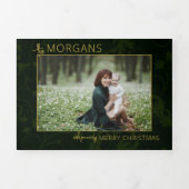 Chic Minimalistisch Green Damask Weihnachts-Foto Dreifach Gefaltete Urlaubskarte (Cover)