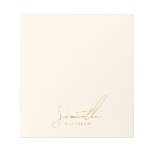 Chic Minimalistisch handgeschriebene Gold Script T Notizblock (Vorderseite)
