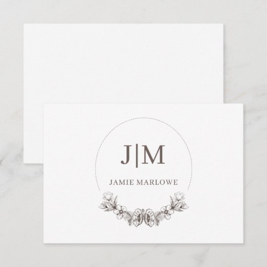 Chic Minimalistisch Initial Name Monogram Gray Flo Mitteilungskarte (Vorne/Hinten)