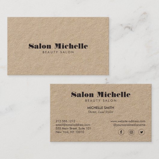Chic Minimalistisch Kraft Boutique Salon Visitenkarte (Vorne/Hinten)