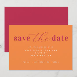 Chic Minimalistisch Magenta Pink Orange Wedding Re Save The Date