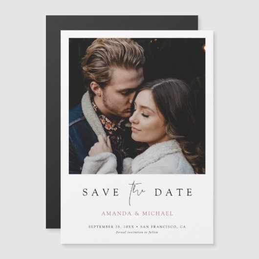 Chic Minimalistisch Modern Foto Save the Date Magneteinladung (Vorne/Hinten)