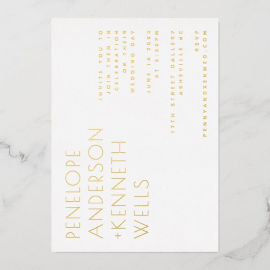 Chic Minimalistisch Modern Wedding Horizontal Gold Folieneinladung (Vorderseite)