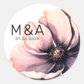 Chic Minimalistisch Moderne rosa Blumenhochzeit Runder Aufkleber (Vorderseite)