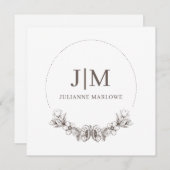 Chic Minimalistisch Monogram Floral Frame Mitteilungskarte (Vorne/Hinten)