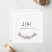 Chic Minimalistisch Monogram Floral Frame Mitteilungskarte (Vorderseite/Rückseite Beispiel)