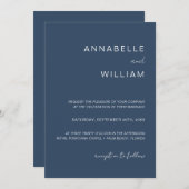 Chic Minimalistisch Navy Blue & White Wedding QR C Einladung (Vorne/Hinten)