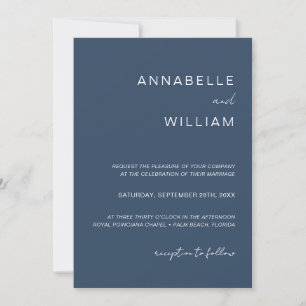 Chic Minimalistisch Navy Blue & White Wedding QR C Einladung