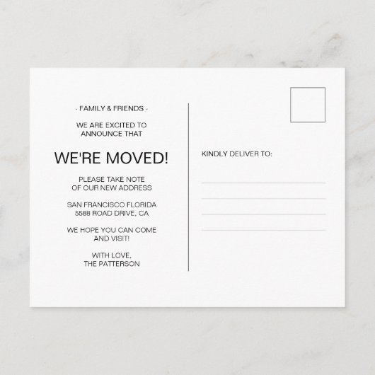 Chic Minimalistisch New Zuhause Moving Ankündigungspostkarte (Rückseite)