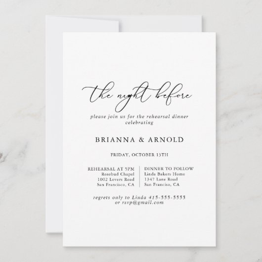 Chic Minimalistisch Night Before Probe Dinner Einladung (Vorderseite)
