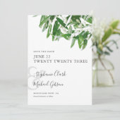 Chic Minimalistisch Olive Blätter Wedding Save the Date (Stehend Vorderseite)