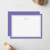 Chic Minimalistisch Periwinkle Two Border Monogram Mitteilungskarte (Vorderseite/Rückseite Beispiel)