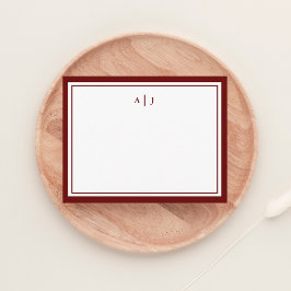 Chic Minimalistisch Red Maroon Two Border Monogram Mitteilungskarte