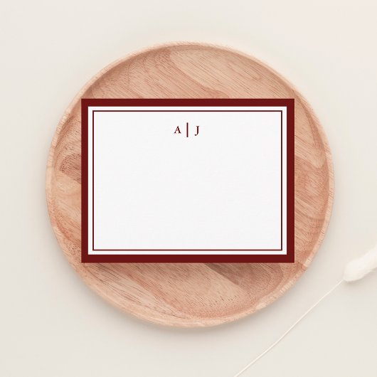 Chic Minimalistisch Red Maroon Two Border Monogram Mitteilungskarte