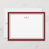 Chic Minimalistisch Red Maroon Two Border Monogram Mitteilungskarte (Vorderseite)