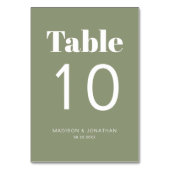 Chic Minimalistisch Sage Green Wedding Tischnummer (Rückseite)