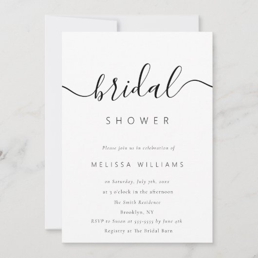 Chic Minimalistisch Script Bridal Dusche Einladung (Vorderseite)