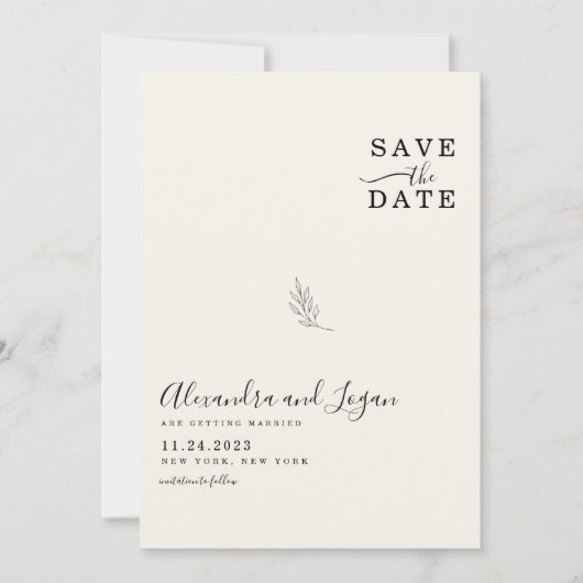 Chic Minimalistisch Signature Script Elfenbeincode Save The Date (Vorderseite)