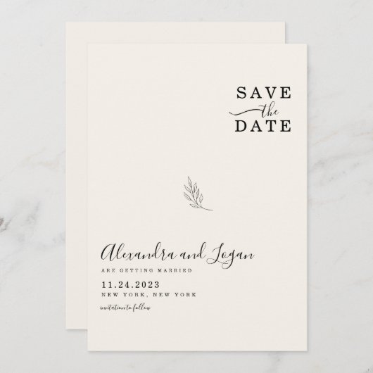 Chic Minimalistisch Signature Script Elfenbeincode Save The Date (Vorne/Hinten)