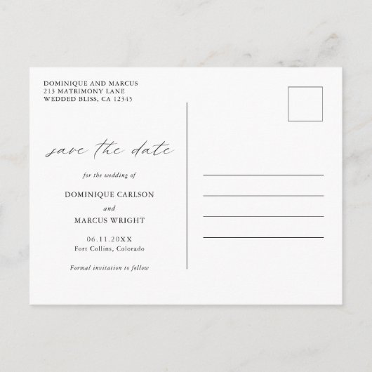 Chic Minimalistisch Simple Foto Wedding Save the D Ankündigungspostkarte (Rückseite)