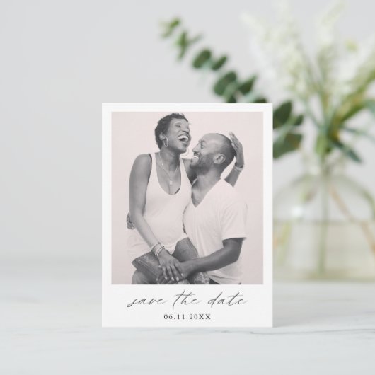 Chic Minimalistisch Simple Foto Wedding Save the D Ankündigungspostkarte (Stehend Vorderseite)