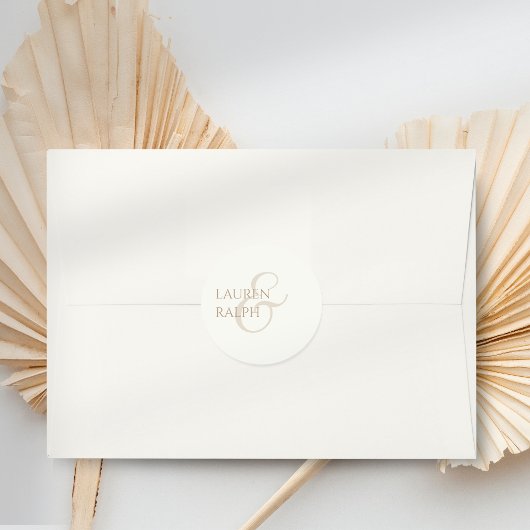 Chic Minimalistisch Taupe & Ivory Script Wedding Runder Aufkleber