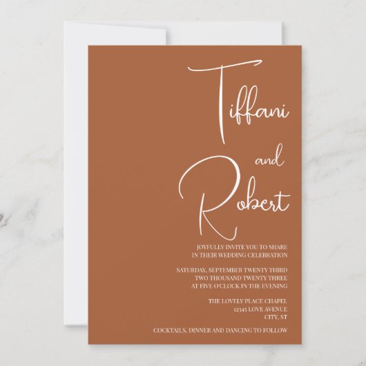 Chic Minimalistisch Terracotta Wedding Einladung (Vorderseite)